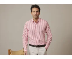 Camisa de algodón y lino a rayas caral y blancas Simonin-Bexley Cheap