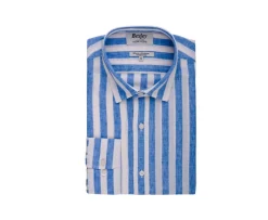 Camisa de algodón y lino a rayas Azul y Blanco Brunien-Bexley Hot