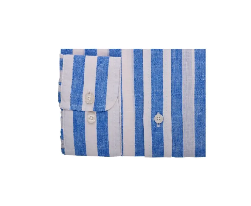 Camisa de algodón y lino a rayas Azul y Blanco Brunien-Bexley Hot