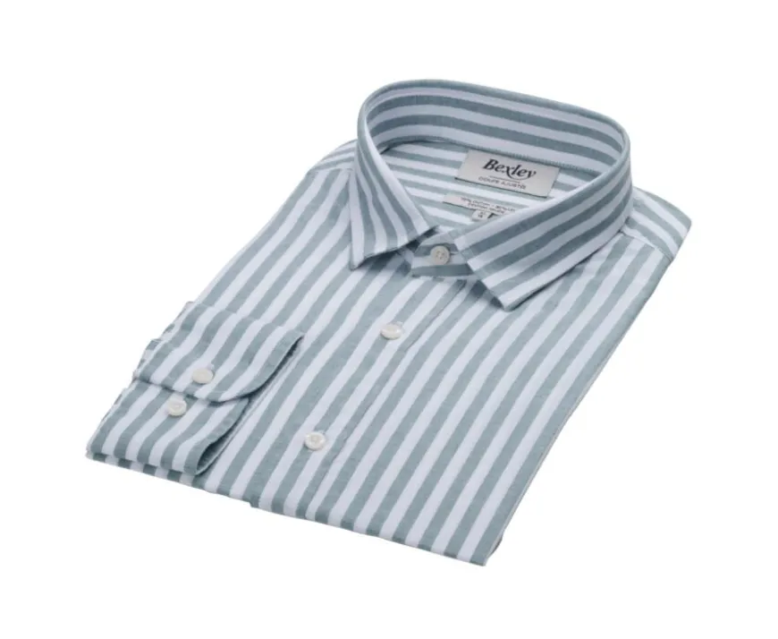 Camisa de algodón y lino a rayas verdes y blancas Simonin-Bexley Sale