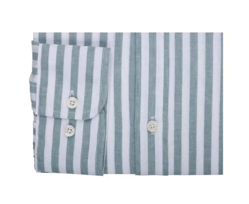 Camisa de algodón y lino a rayas verdes y blancas Simonin-Bexley Sale