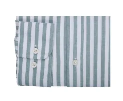 Camisa de algodón y lino a rayas verdes y blancas Simonin-Bexley Sale