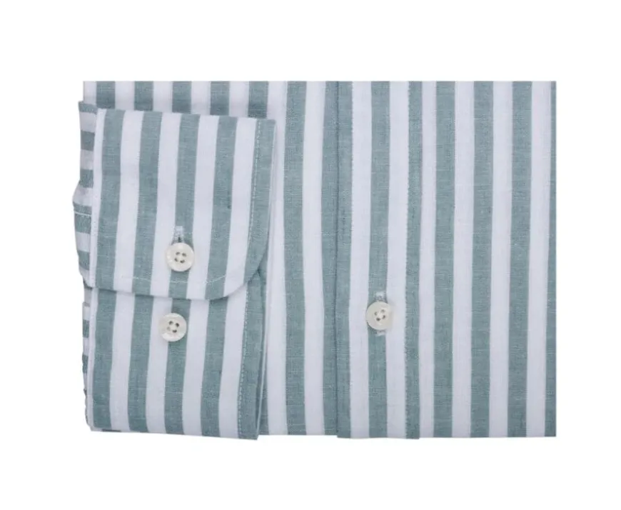 Camisa de algodón y lino a rayas verdes y blancas Simonin-Bexley Sale