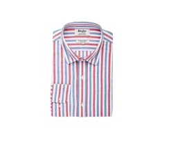 Camisa de algodón y lino a rayas Azul vintage Rojo y Blanco Simonin-Bexley Clearance