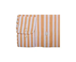Camisa de algodón y lino a rayas Amarillo Naranja y Blanco Simonin-Bexley Discount