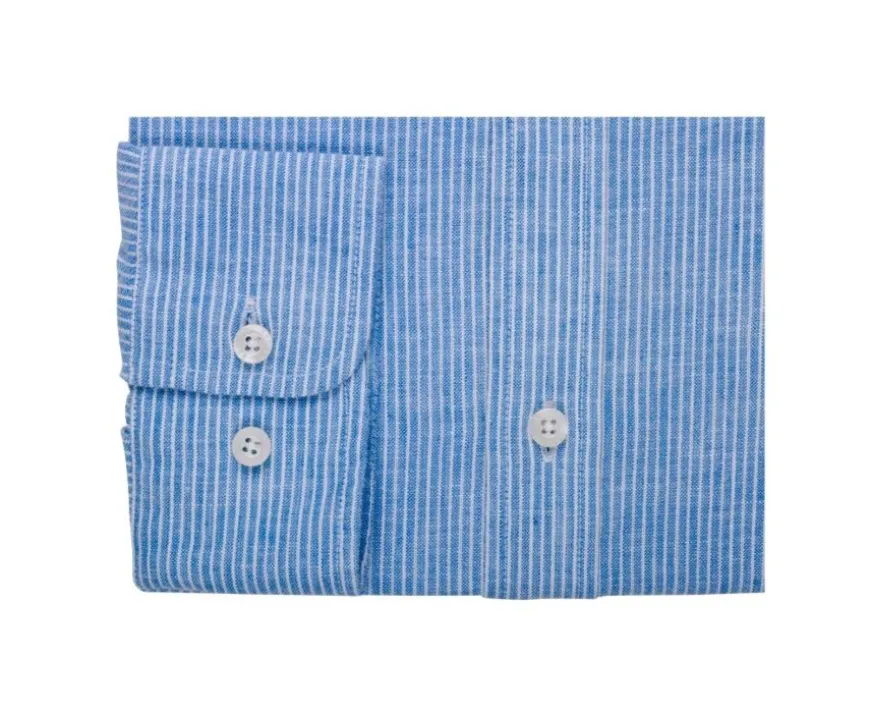 Camisa de algodón y lino Azul y Borde blanco Edibert-Bexley New