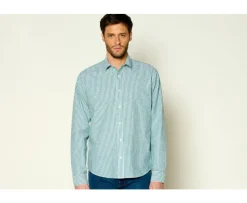 Camisa de algodón y lino Chambray Vert y blanco Edibert-Bexley Cheap