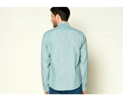 Camisa de algodón y lino Chambray Vert y blanco Edibert-Bexley Cheap