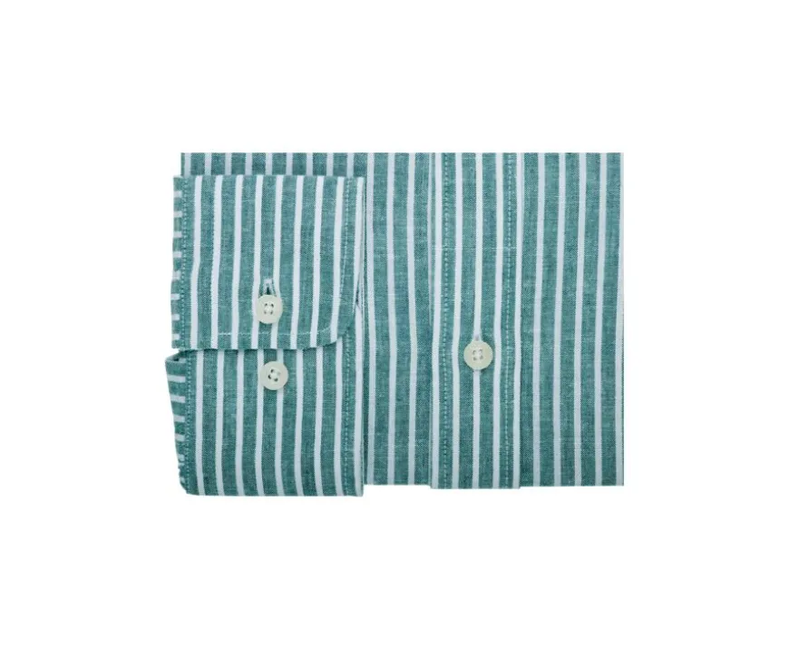 Camisa de algodón y lino Chambray Vert y blanco Edibert-Bexley Cheap