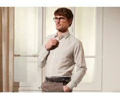 Camisa de algodón y lino con rayas topo y blancas Edibert-Bexley Discount