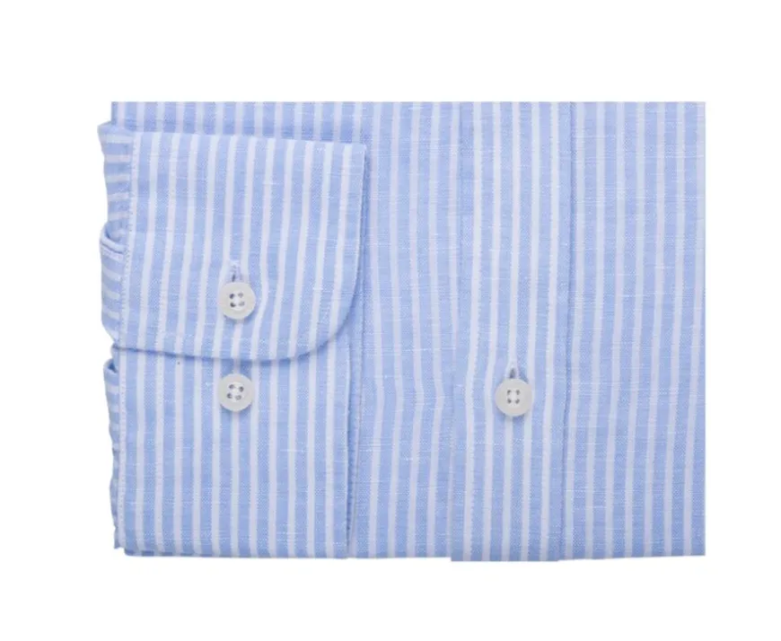 Camisa de algodón y lino con rayas Celeste y blanco Edibert-Bexley Clearance