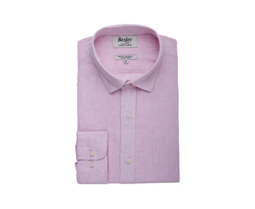 Camisa de algodón y lino Rosa y Borde blanco Edibert-Bexley New