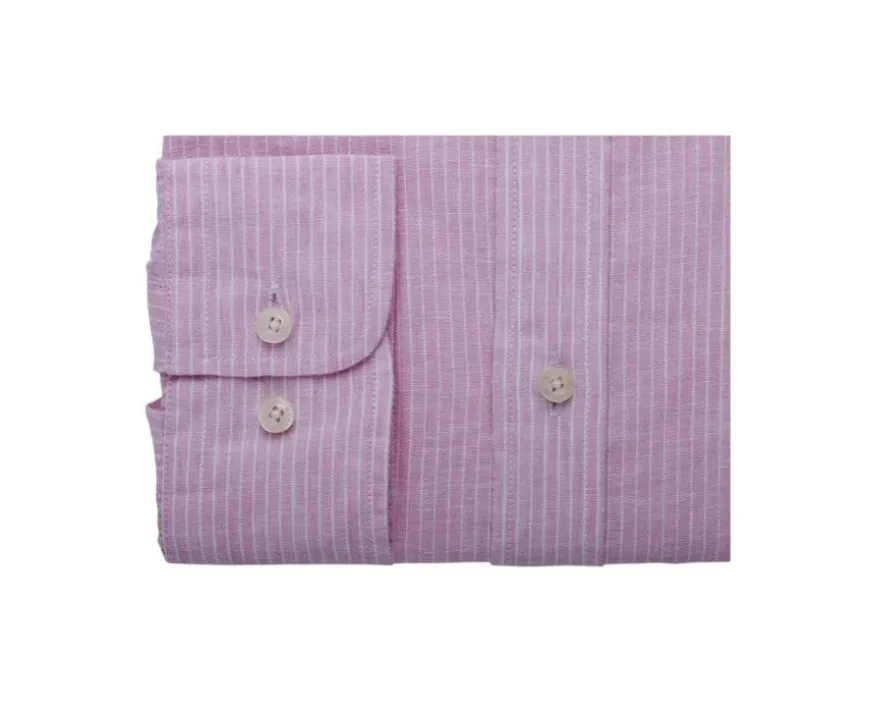 Camisa de algodón y lino Rosa y Borde blanco Edibert-Bexley New