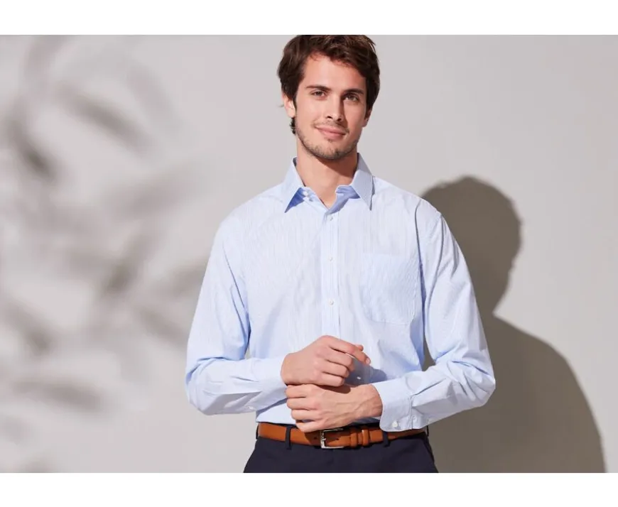 Camisa de finas rayas azules con bolsillo en el pecho Augustin-Bexley Sale