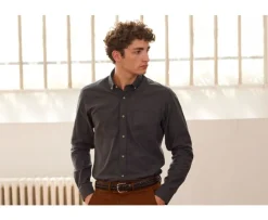 Camisa de franela Antracita Moteado - Bolsillo en el pecho Alexander-Bexley Fashion