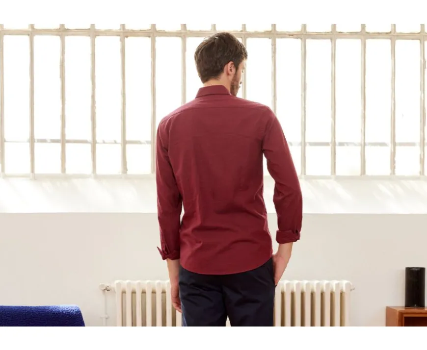 Camisa de franela Burdeos Rojo - Bolsillo en el pecho Alexander-Bexley Shop