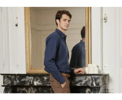 Camisa de franela marino - Bolsillo en el pecho Alexander-Bexley Hot