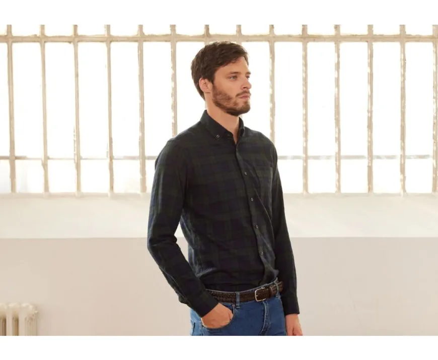 Camisa de franela Marino y Verde Oscuro - Bolsillo en el pecho Andrick-Bexley Hot
