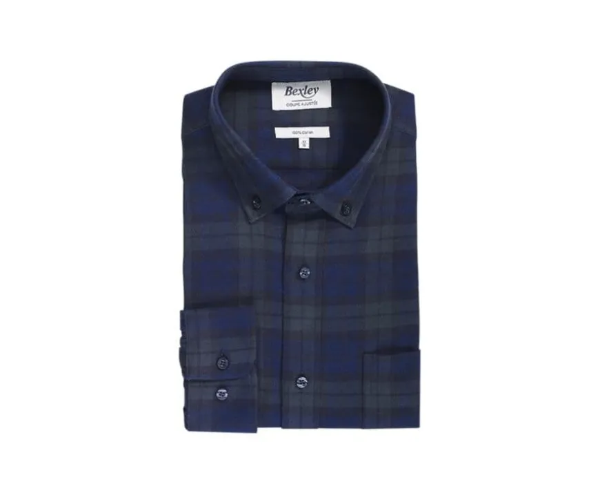 Camisa de franela Marino y Verde Oscuro - Bolsillo en el pecho Andrick-Bexley Hot