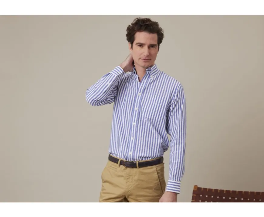 Camisa de lino y algodón Azul océano y Blanco Colten-Bexley Hot