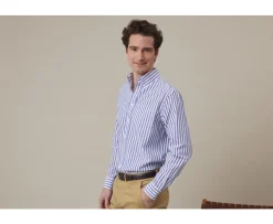 Camisa de lino y algodón Azul océano y Blanco Colten-Bexley Hot