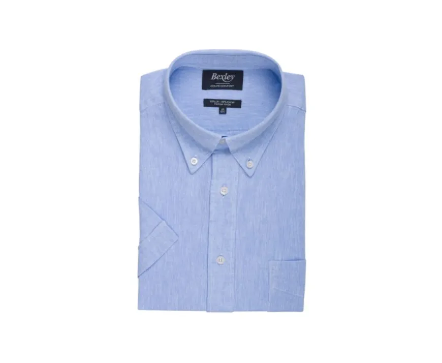 Camisa de lino y algodón Chambray Azul - Bolsillo en el pecho Colten Mc-Bexley Store