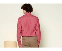 Camisa de lino y algodón Chambray Rojo Colten-Bexley Best Sale