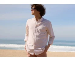 Camisa de lino y algodón Chambray Crudo Colten-Bexley Clearance