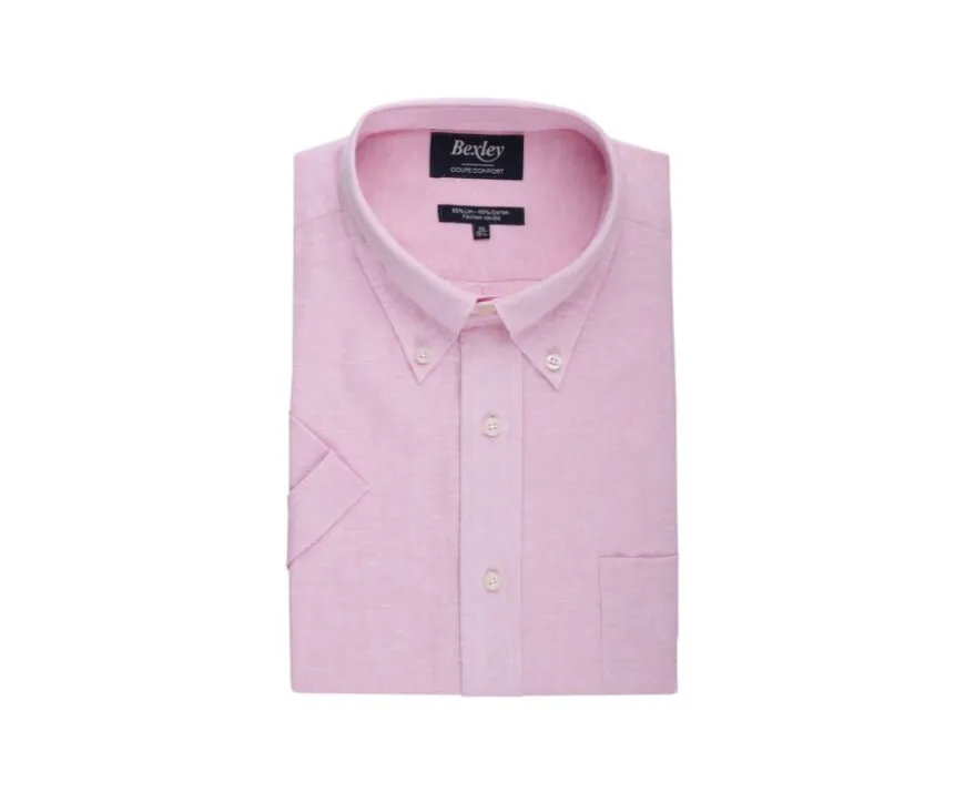 Camisa de lino y algodón Chambray Rosa - Bolsillo en el pecho Colten Mc-Bexley Shop