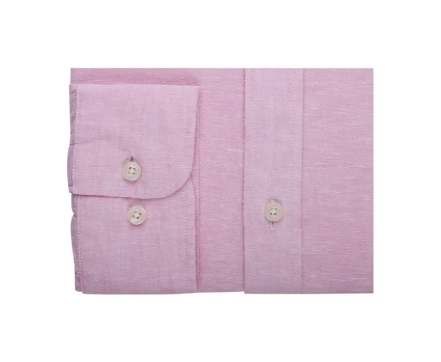 Camisa de lino y algodón Chambray Rosa - Bolsillo en el pecho Colten Mc-Bexley Shop