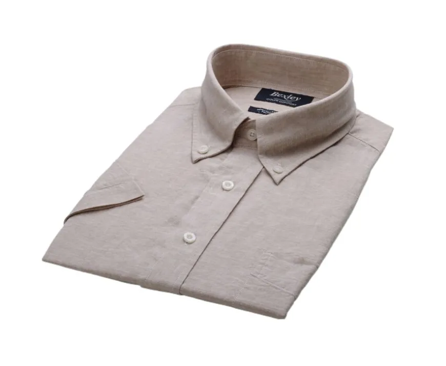 Camisa de lino y algodón Chambray Beis - Bolsillo en el pecho Colten Mc-Bexley Store