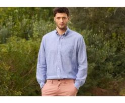Camisa de lino y algodón Chambray Azul y borde Blanco Colten-Bexley Online