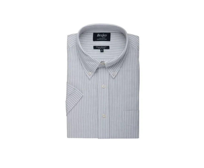 Camisa de lino y algodón Chambray Verde tila y Blanco - Bolsillo en el pecho Colten Mc-Bexley Best Sale