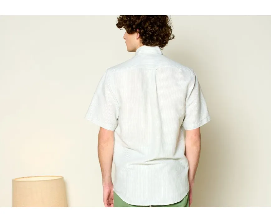 Camisa de lino y algodón Chambray Verde tila y Blanco - Bolsillo en el pecho Colten Mc-Bexley Best Sale