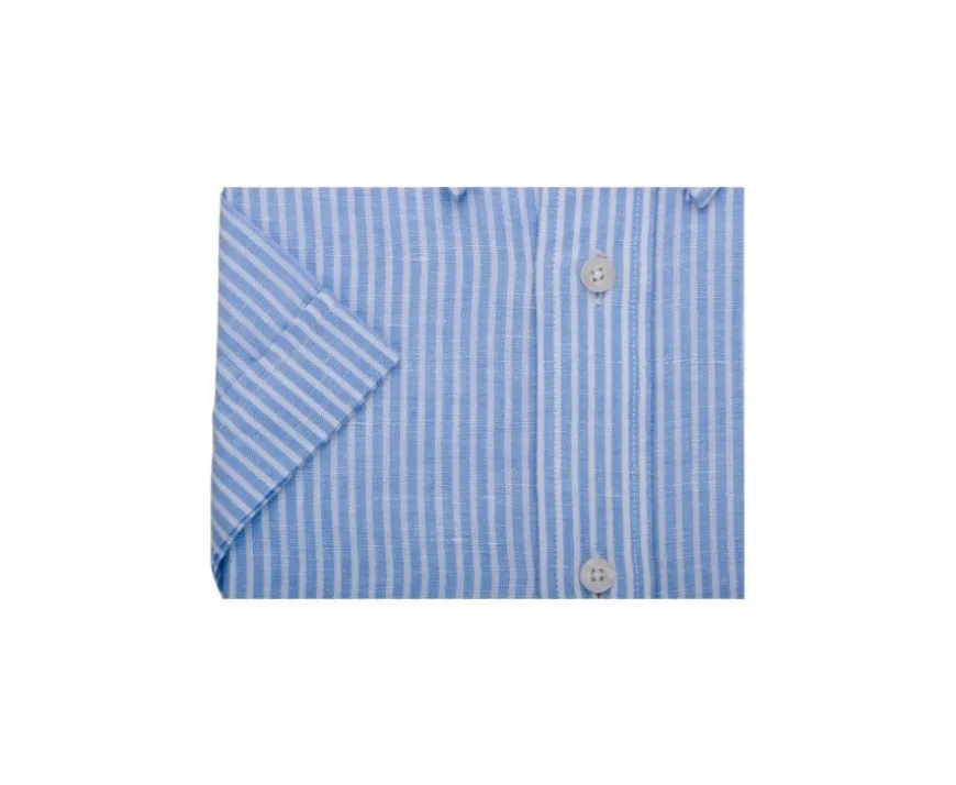 Camisa de lino y algodón Chambray Celeste y Blanco - Bolsillo en el pecho Colten Mc-Bexley Sale