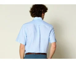 Camisa de lino y algodón Chambray Celeste y Blanco - Bolsillo en el pecho Colten Mc-Bexley Sale
