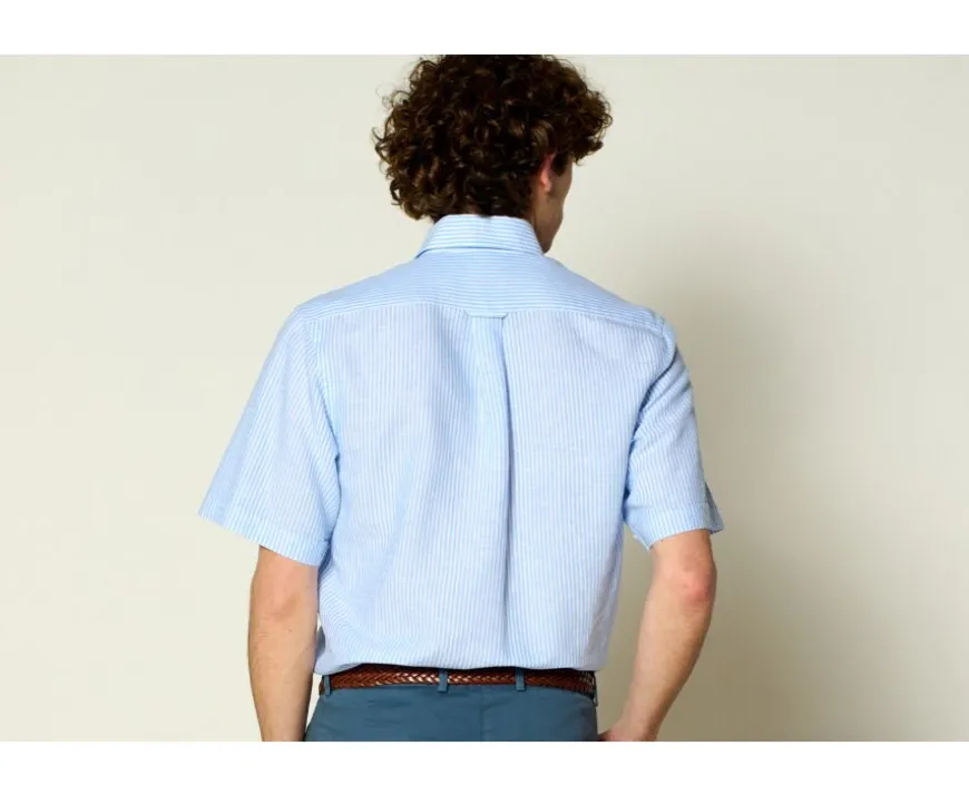 Camisa de lino y algodón Chambray Celeste y Blanco - Bolsillo en el pecho Colten Mc-Bexley Sale