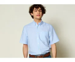 Camisa de lino y algodón Chambray Celeste y Blanco - Bolsillo en el pecho Colten Mc-Bexley Sale