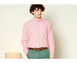 Camisa de lino y algodón Coral y Blanco Colten-Bexley Flash Sale