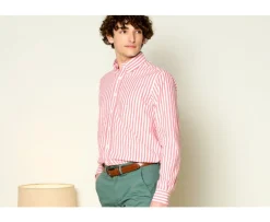 Camisa de lino y algodón Coral y Blanco Colten-Bexley Flash Sale