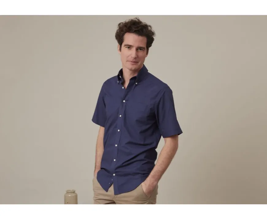 Camisa de lino y algodón Marino - Bolsillo en el pecho Colten Mc-Bexley Cheap