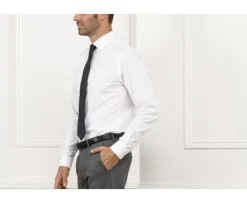Camisa de popelina de algodón blanca - Cuello italiano Ludovico Classic-Bexley Discount