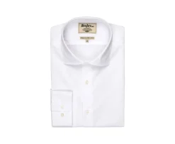 Camisa de popelina de algodón blanca - Cuello italiano Ludovico Classic-Bexley Discount