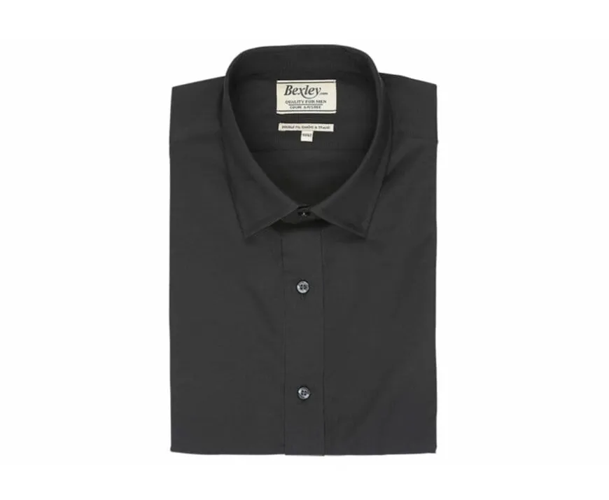 Camisa de popelina de algodón negra - Cuello francés Louis-Bexley Online