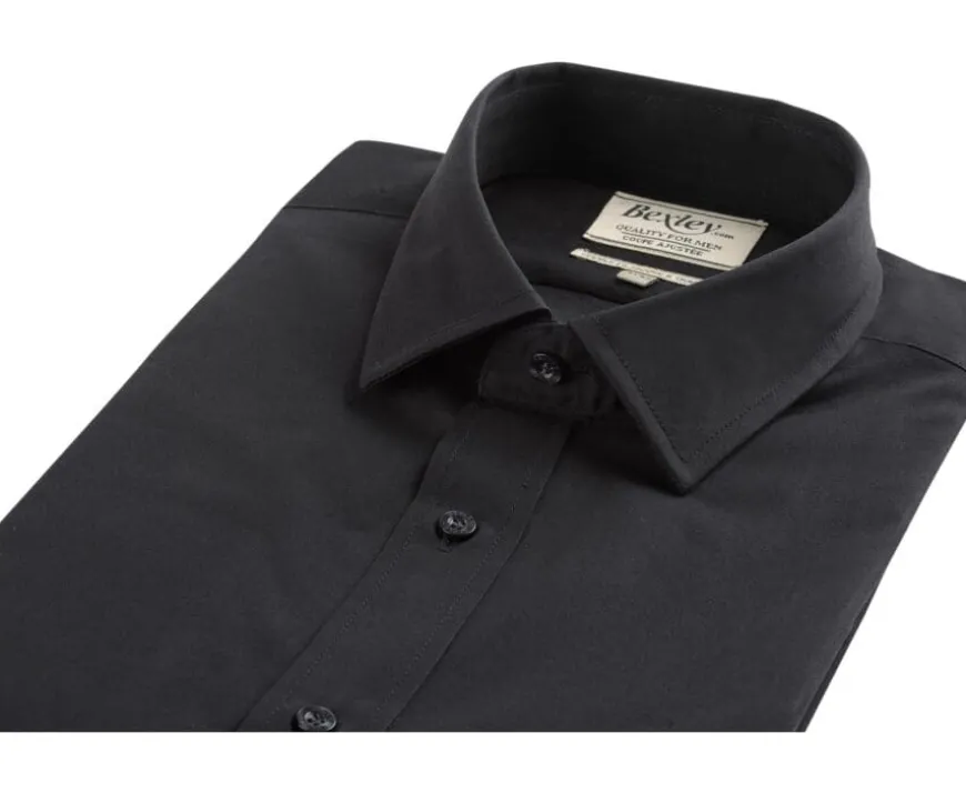 Camisa de popelina de algodón negra - Cuello francés Louis-Bexley Online