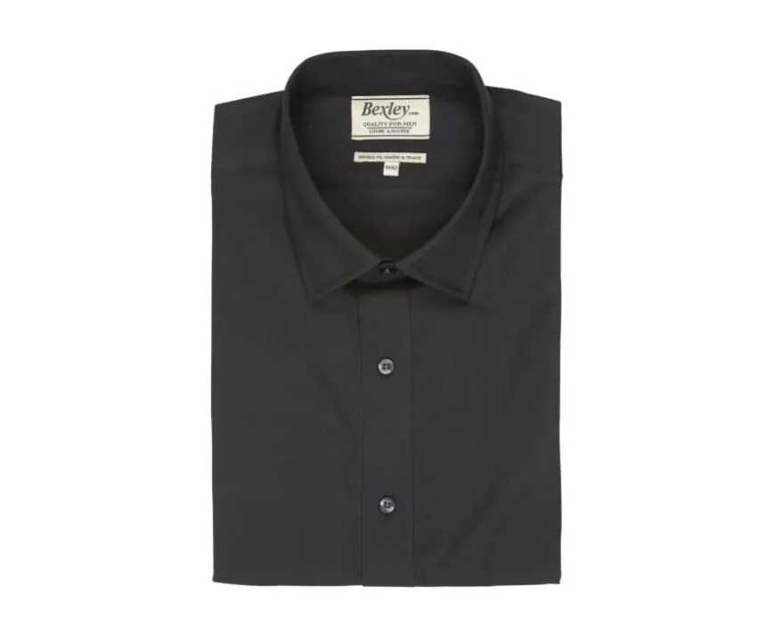 Camisa de popelina de algodón negra - Cuello francés Louis-Bexley Online