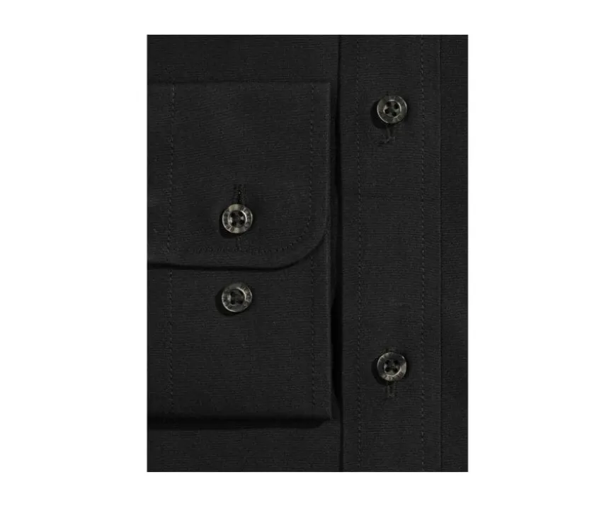 Camisa de popelina de algodón negra - Cuello francés Louis-Bexley Online