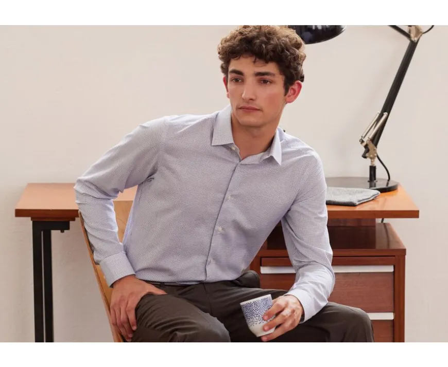 Camisa de sarga blanca con cuadro Azul Océano Martinien-Bexley Discount