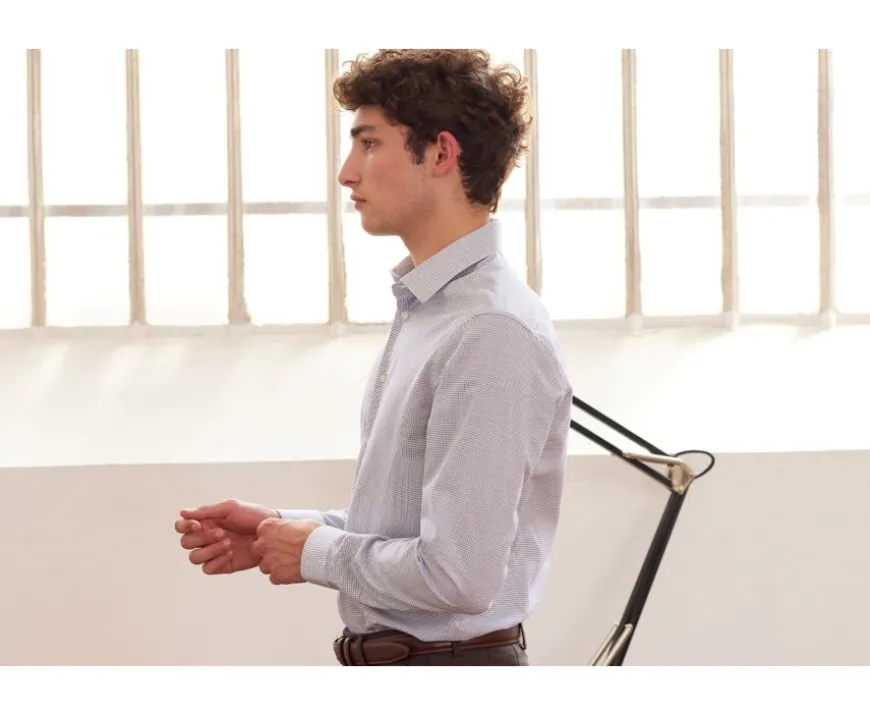 Camisa de sarga blanca con cuadro Azul Océano Martinien-Bexley Discount