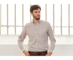 Camisa de sarga de cuadros Beis - Bolsillo en el pecho Benetth-Bexley Online